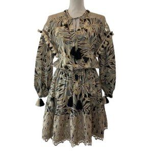 Alexis Multicolor Resort Pom Pom Casual Short Dress Long Sleeves Size S